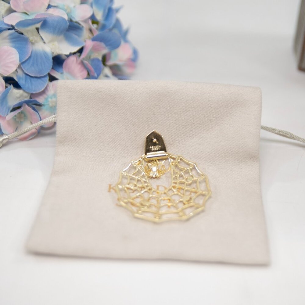 Kendra Scott Gold Cubic Zirconia Spiderweb Large Statement Earrings NWT - Picture 3 of 4